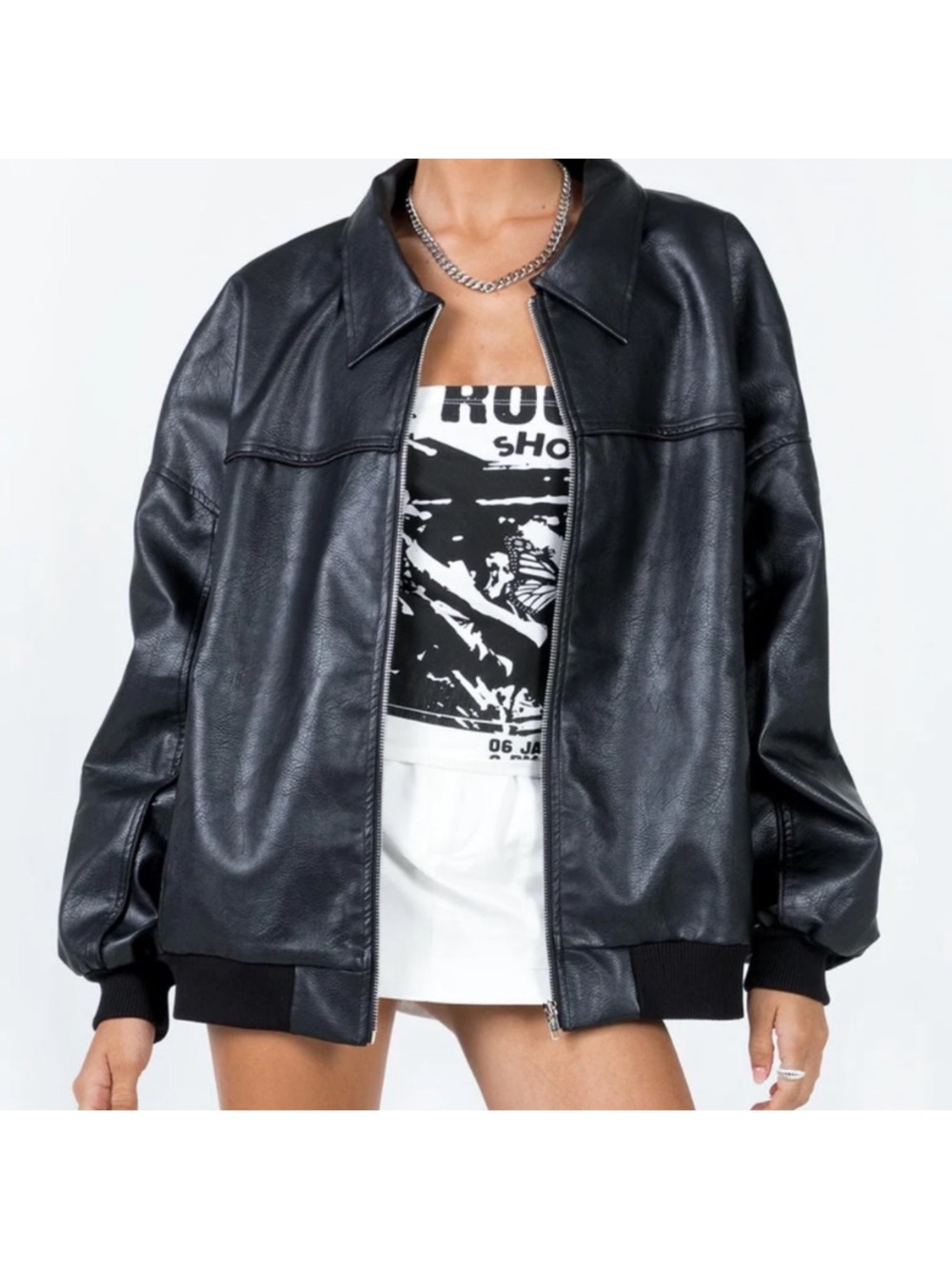 NWT - PRINCESS POLLY GOLDSMITH FAUX LEATHER BOMBER JACKET BLACK US 8 / AU 12 - Picture 3 of 6